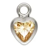Sterling Silver Cubic Zirconia Heart Bezel Drop Connector Champagne, 3mm