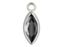 Sterling Silver Cubic Zirconia Marquise Bezel Drop Connector Black, 3mm X 6.0mm