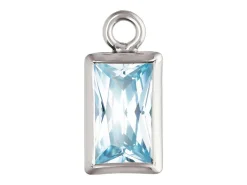 Sterling Silver Cubic Zirconia Rectangle Bezel Drop Connector Aquamarine, 3mm X 5mm