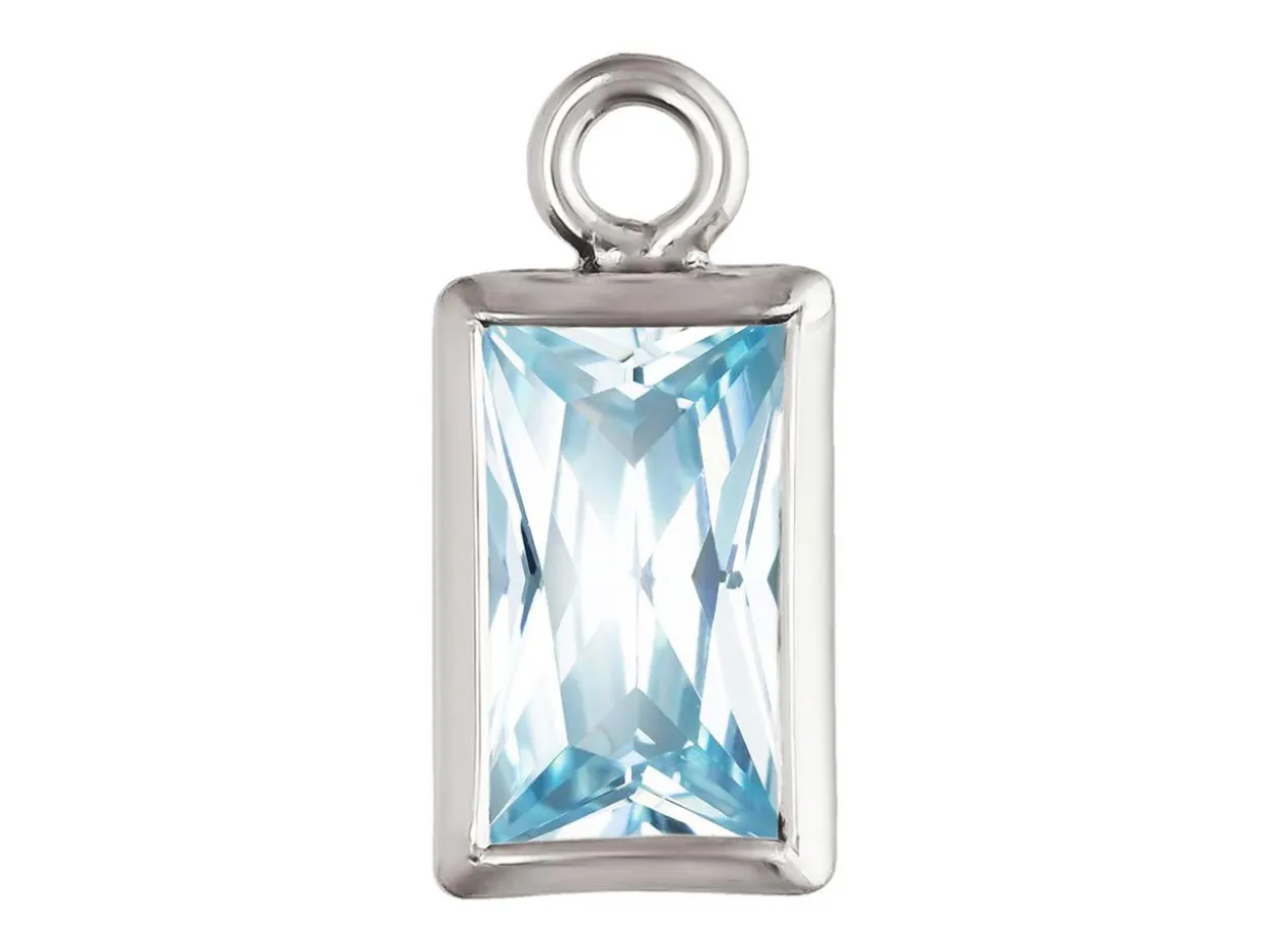 Sterling Silver Cubic Zirconia Rectangle Bezel Drop Connector Aquamarine, 3mm X 5mm