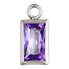 Sterling Silver Cubic Zirconia Rectangle Bezel Drop Connector Amethyst, 3mm X 5mm