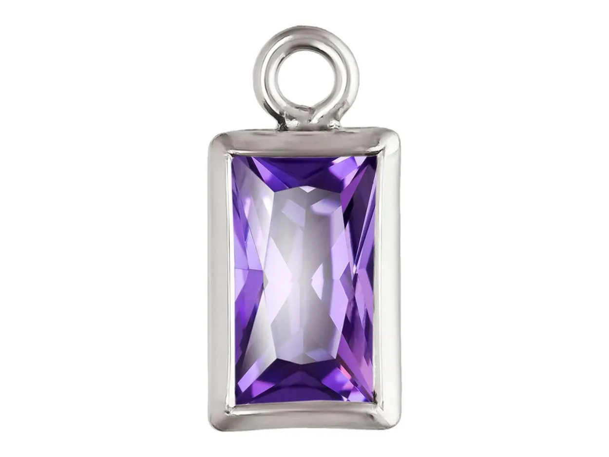 Sterling Silver Cubic Zirconia Rectangle Bezel Drop Connector Amethyst, 3mm X 5mm