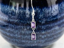 Sterling Silver Cubic Zirconia Rectangle Bezel Drop Connector Amethyst, 3mm X 5mm