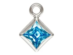 Sterling Silver Cubic Zirconia Square Bezel Drop Connector Swiss Blue, 3mm