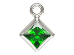 Sterling Silver Cubic Zirconia Square Bezel Drop Connector Green, 3mm