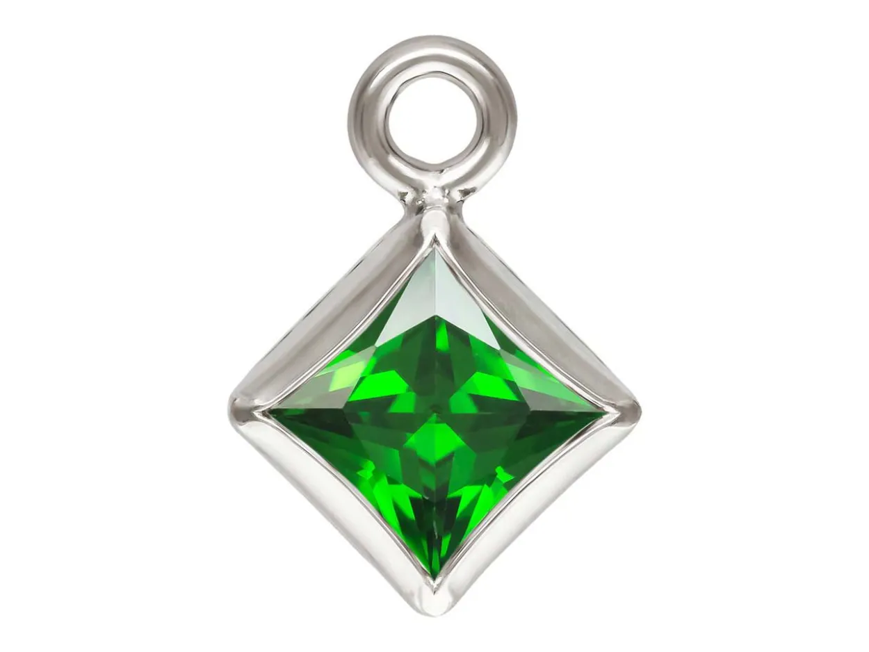 Sterling Silver Cubic Zirconia Square Bezel Drop Connector Green, 3mm