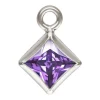 Sterling Silver Cubic Zirconia Square Bezel Drop Connector Amethyst, 3mm