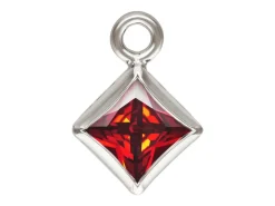 Sterling Silver Cubic Zirconia Square Bezel Drop Connector Garnet, 3mm
