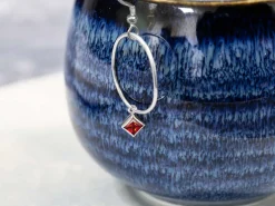 Sterling Silver Cubic Zirconia Square Bezel Drop Connector Garnet, 3mm