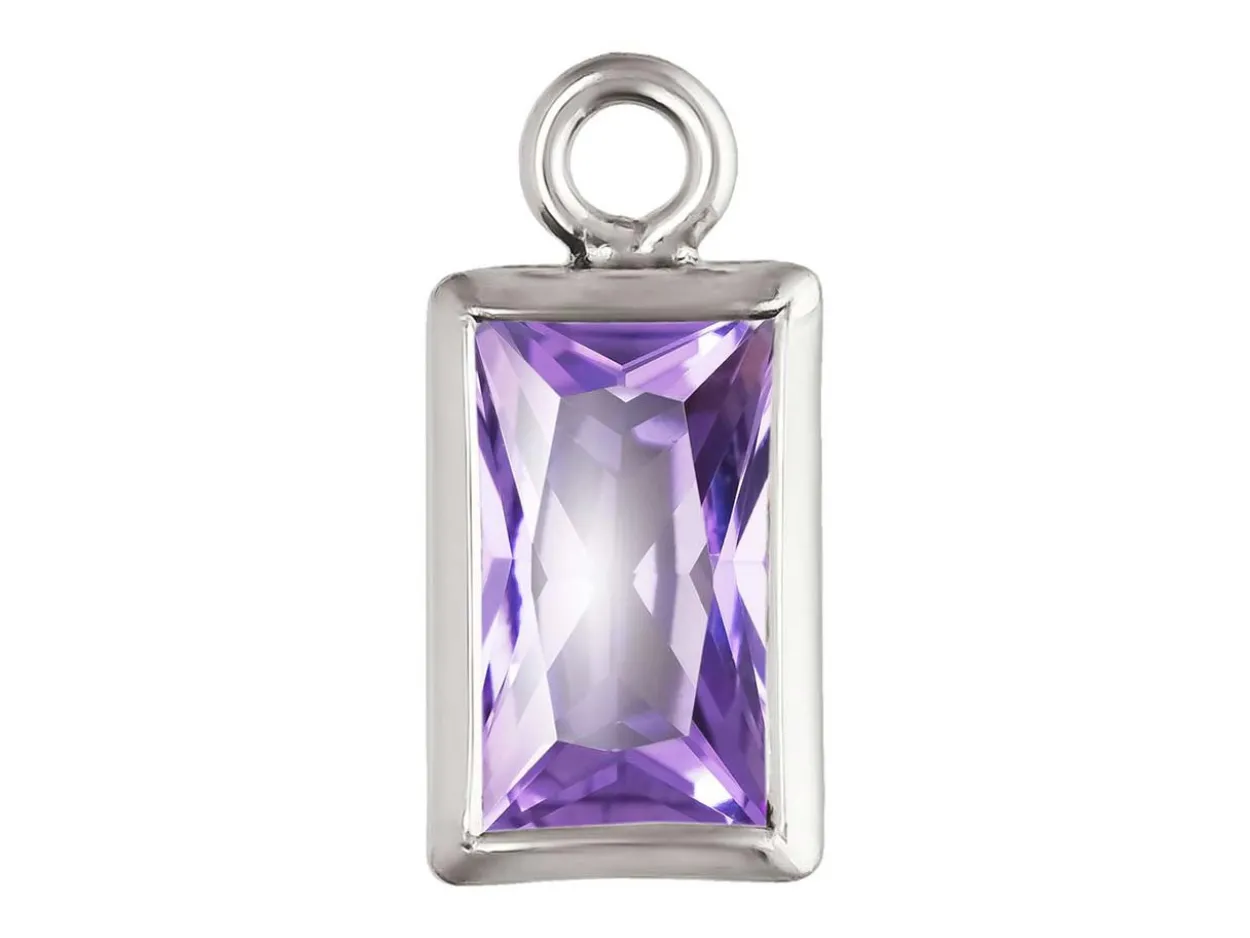 Sterling Silver Cubic Zirconia Rectangle Bezel Drop Connector Light Amethyst, 3mm X 5mm