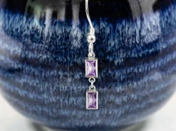 Sterling Silver Cubic Zirconia Rectangle Bezel Drop Connector Light Amethyst, 3mm X 5mm