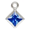 Sterling Silver Cubic Zirconia Square Bezel Drop Connector Sapphire, 3mm