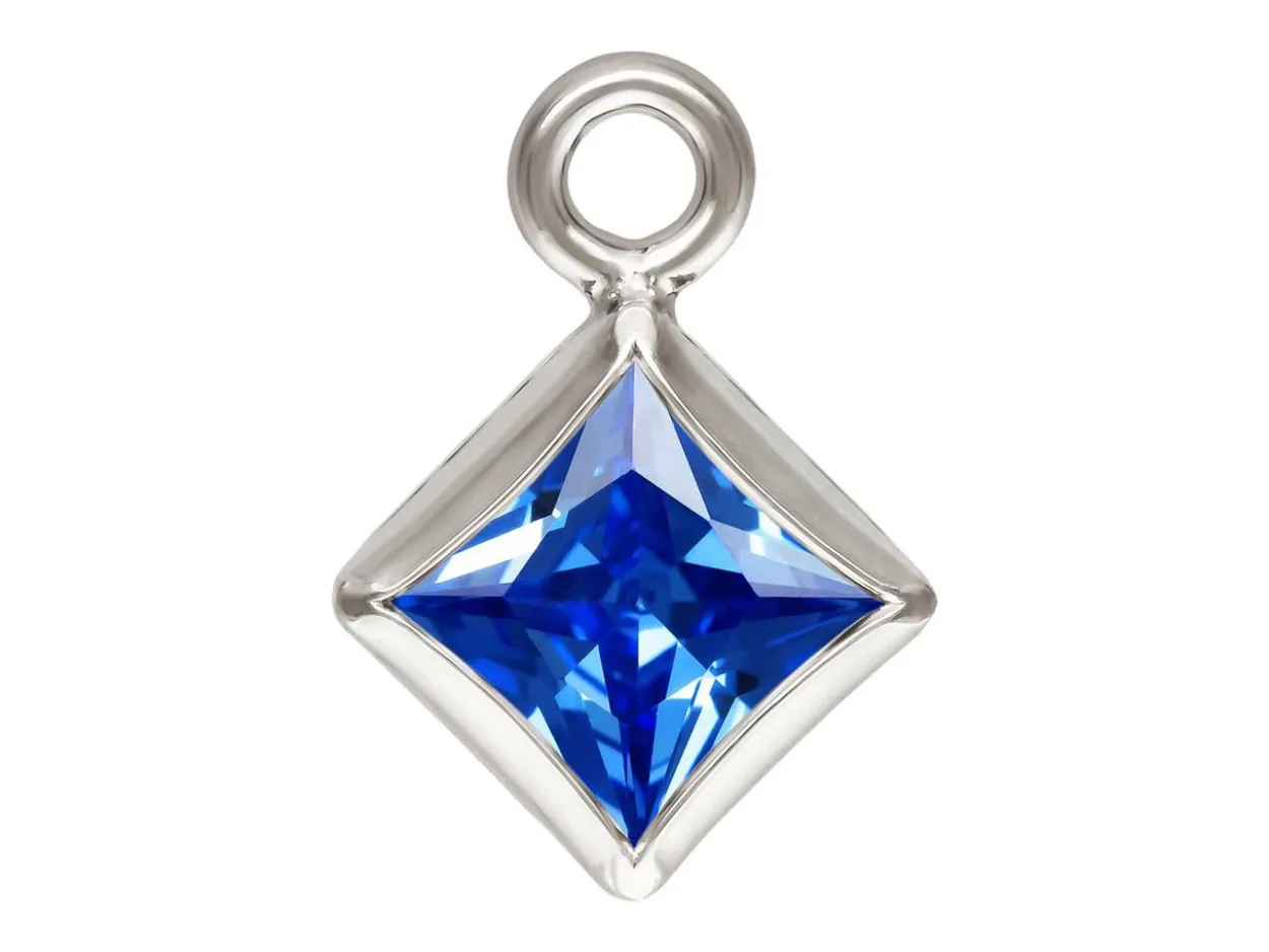 Sterling Silver Cubic Zirconia Square Bezel Drop Connector Sapphire, 3mm
