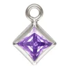 Sterling Silver Cubic Zirconia Square Bezel Drop Connector Light Amethyst, 3mm