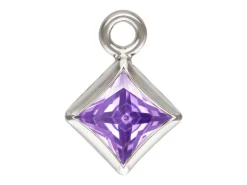 Sterling Silver Cubic Zirconia Square Bezel Drop Connector Light Amethyst, 3mm