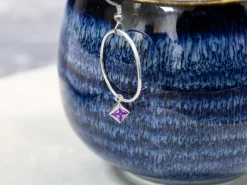 Sterling Silver Cubic Zirconia Square Bezel Drop Connector Light Amethyst, 3mm