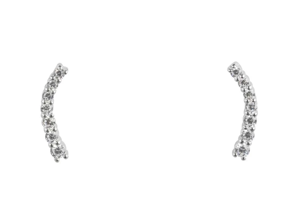 Sterling Silver Cubic Zirconia Bar Design Stud Earrings
