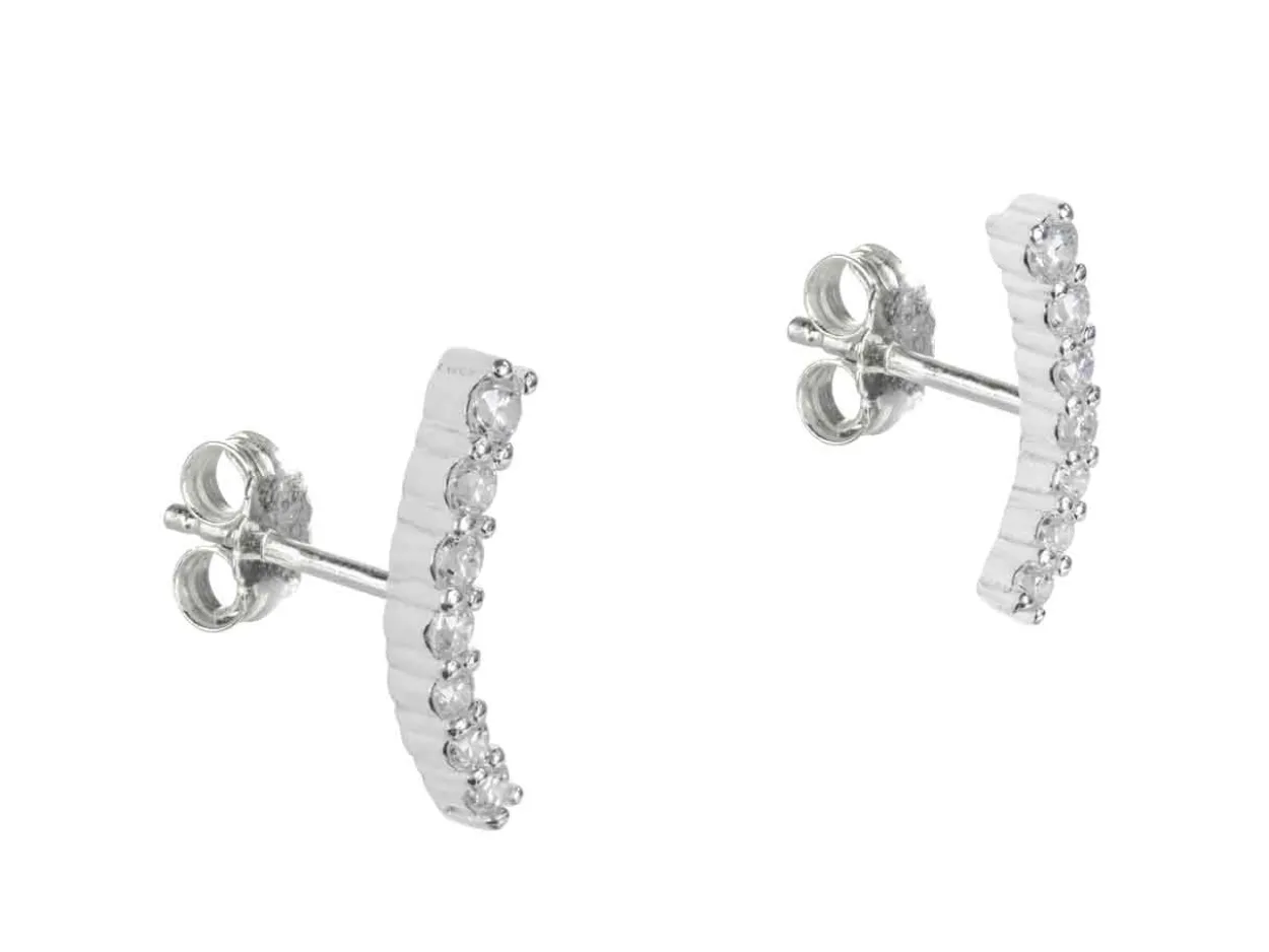 Sterling Silver Cubic Zirconia Bar Design Stud Earrings