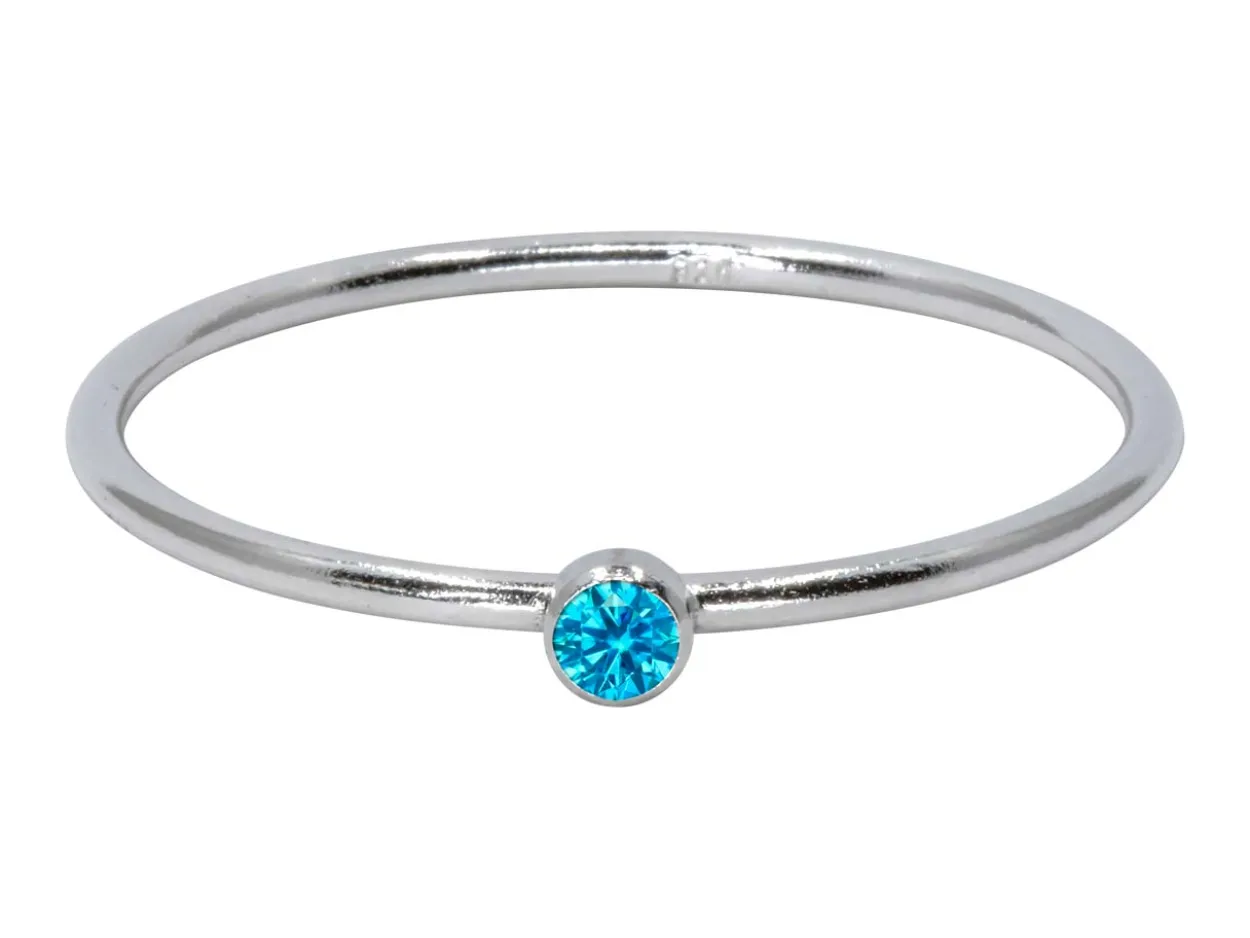 Sterling Silver December Birthstone Stacking Ring 2mm Swiss Blue Cubic Zirconia