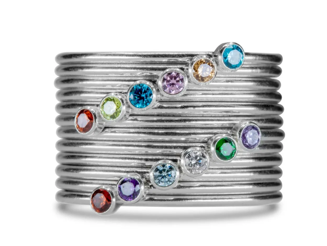 Sterling Silver December Birthstone Stacking Ring 2mm Swiss Blue Cubic Zirconia