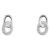 Sterling Silver Double Circle Link Stone Set Stud Earrings