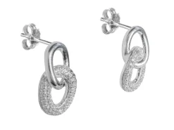 Sterling Silver Double Circle Link Stone Set Stud Earrings
