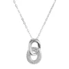 Sterling Silver Double Circle Link Stone Set Necklet 18"/45cm