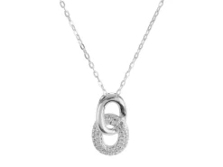 Sterling Silver Double Circle Link Stone Set Necklet 18"/45cm