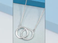 Sterling Silver Double Circle Design Necklet Set With Cubic Zirconia
