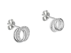 Sterling Silver Double Circle Stud Earrings With Cubic Zirconia