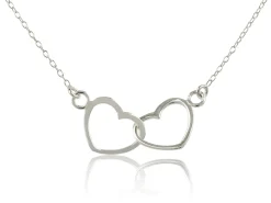 Sterling Silver Double Heart Necklet With 16"/40cm Chain