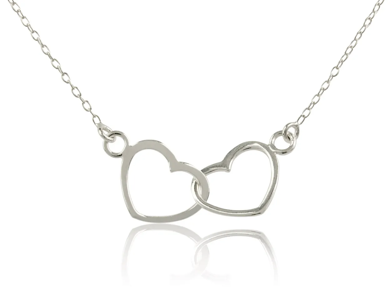 Sterling Silver Double Heart Necklet With 16"/40cm Chain