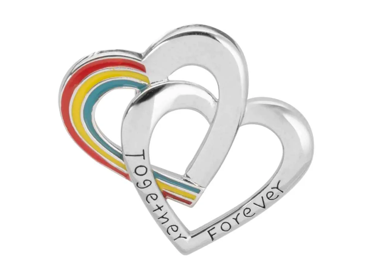Sterling Silver Double Heart Rainbow Pendant