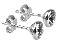 Sterling Silver Earrings April Birthstone 4mm Clear Crystal