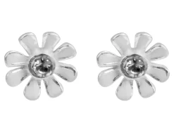 Sterling Silver Earrings Cubic Zirconia White Enamel Flower Stud
