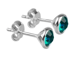 Sterling Silver Earrings December Birthstone 4mm Blue Zircon Crystal