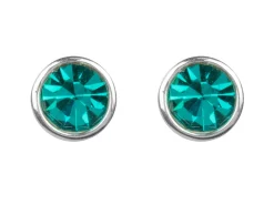 Sterling Silver Earrings December Birthstone 4mm Blue Zircon Crystal