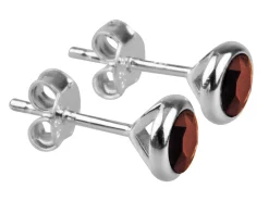 Sterling Silver Earrings January Birthstone 4mm Garnet Crystal