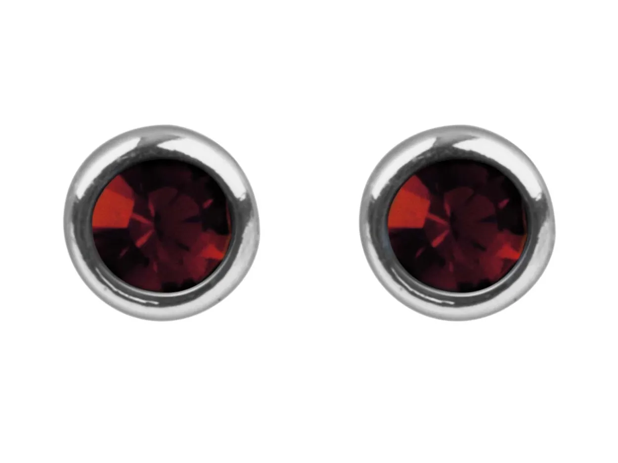 Sterling Silver Earrings January Birthstone 4mm Garnet Crystal