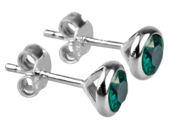 Sterling Silver Earrings May Birthstone 4mm Emerald Crystal