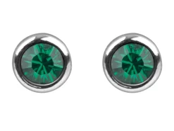 Sterling Silver Earrings May Birthstone 4mm Emerald Crystal