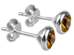 Sterling Silver Earrings November Birthstone 4mm Topaz Crystal