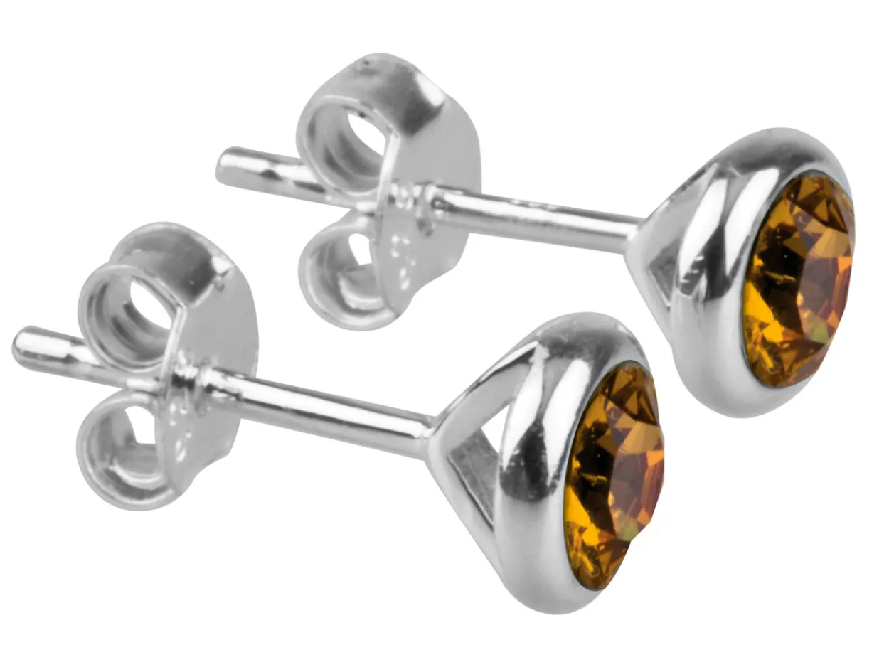 Sterling Silver Earrings November Birthstone 4mm Topaz Crystal