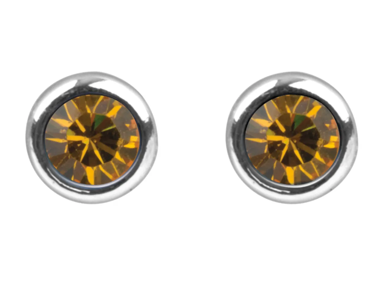 Sterling Silver Earrings November Birthstone 4mm Topaz Crystal