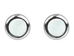 Sterling Silver Earrings October Birthstone 4mm White Opal Crystal