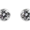 Sterling Silver Earrings Round 3mm Cubic Zirconia Bezel Stud