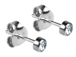 Sterling Silver Earrings Round 3mm Cubic Zirconia Bezel Stud