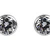 Sterling Silver Earrings Round 5mm Cubic Zirconia Bezel Stud