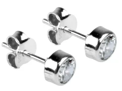 Sterling Silver Earrings Round 5mm Cubic Zirconia Bezel Stud