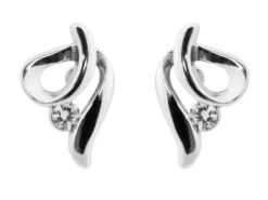 Sterling Silver Earrings Swirl 2mm White Cubic Zirconia